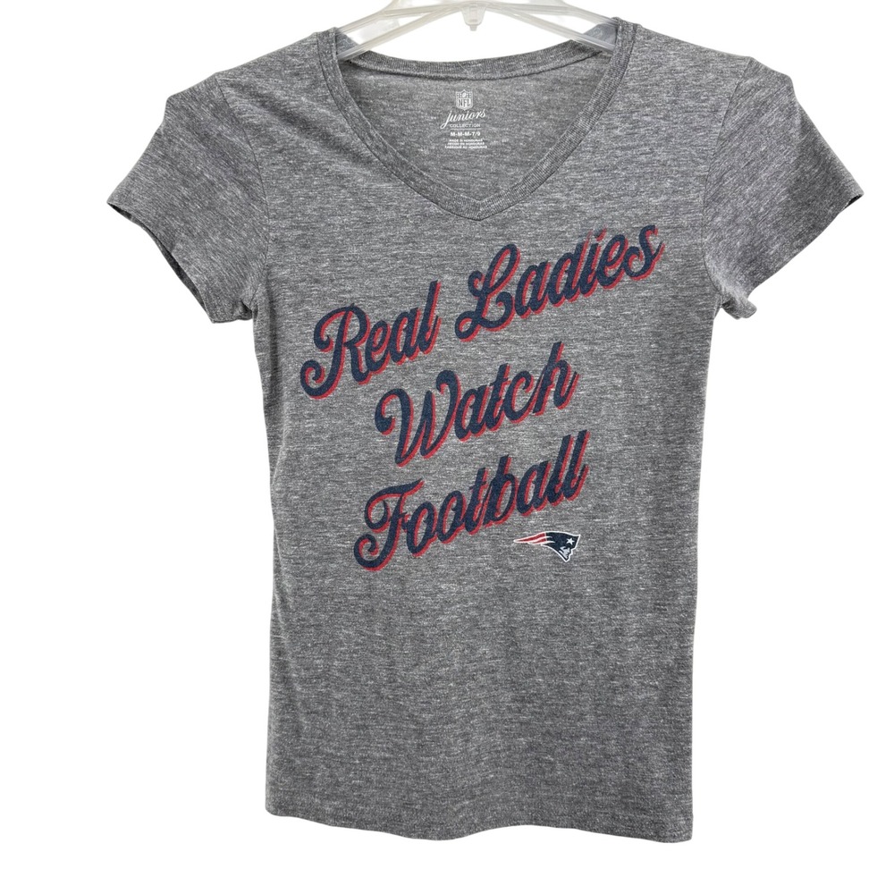 Juniors Collection NFL New England Patriots Grey V-Neck T-Shirt Junior's M 7/9
